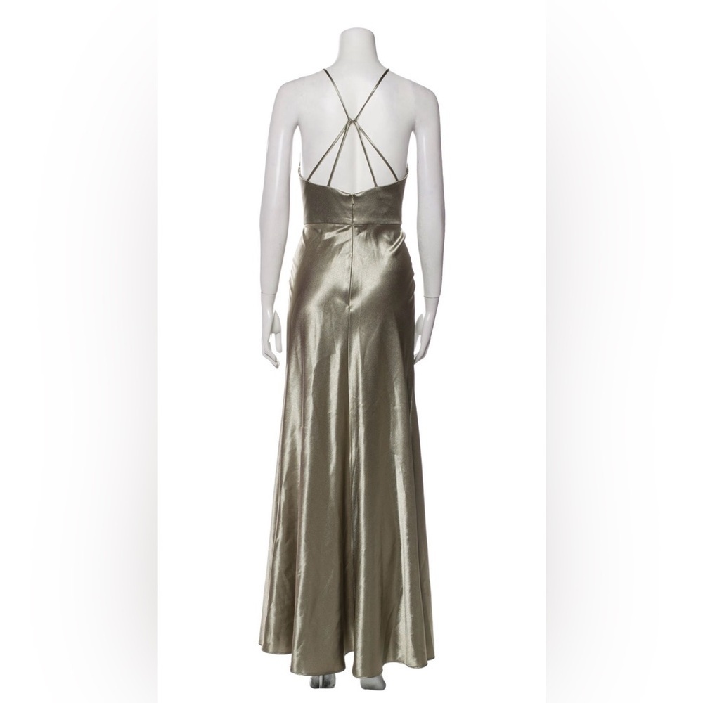 Jenny Yoo Silver Satin Halter Maxi Dress SZ 6 Formal Gown Elegant - Picture 5 of 10